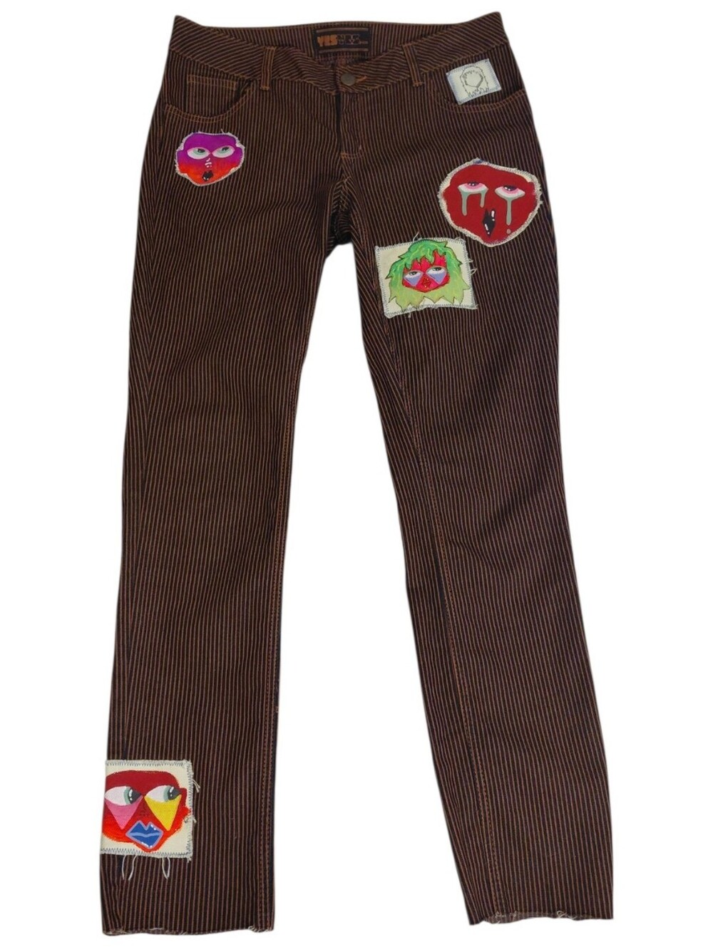 Patchwork Stripe Raw Hem Women Pants